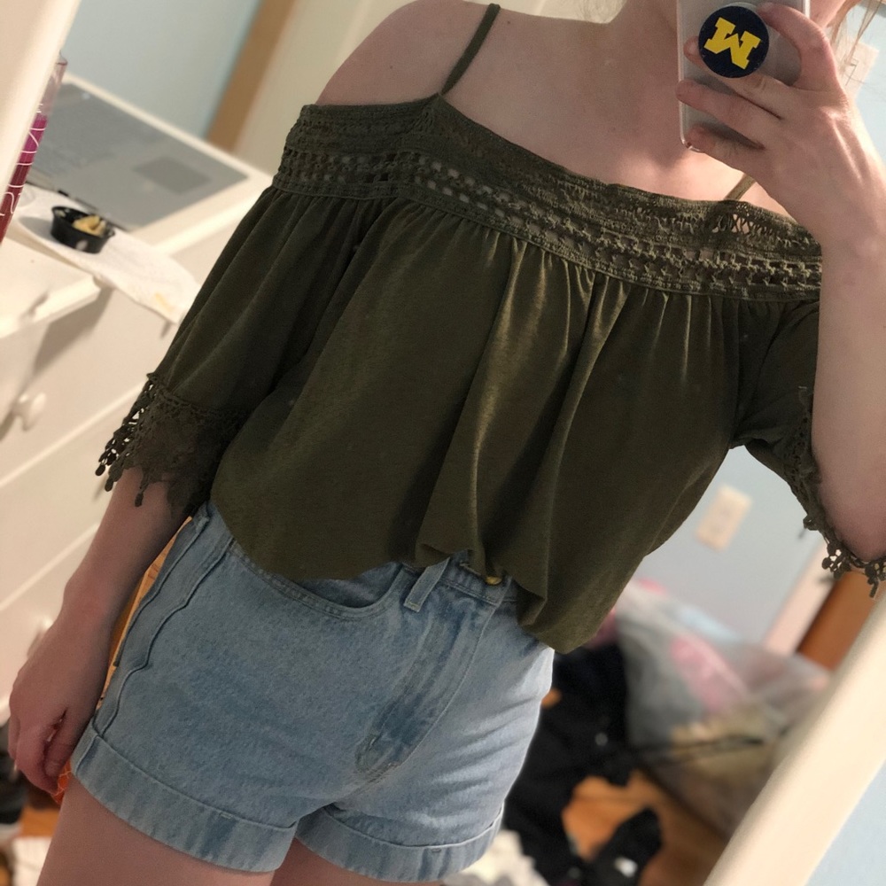 Off the shoulder olive top